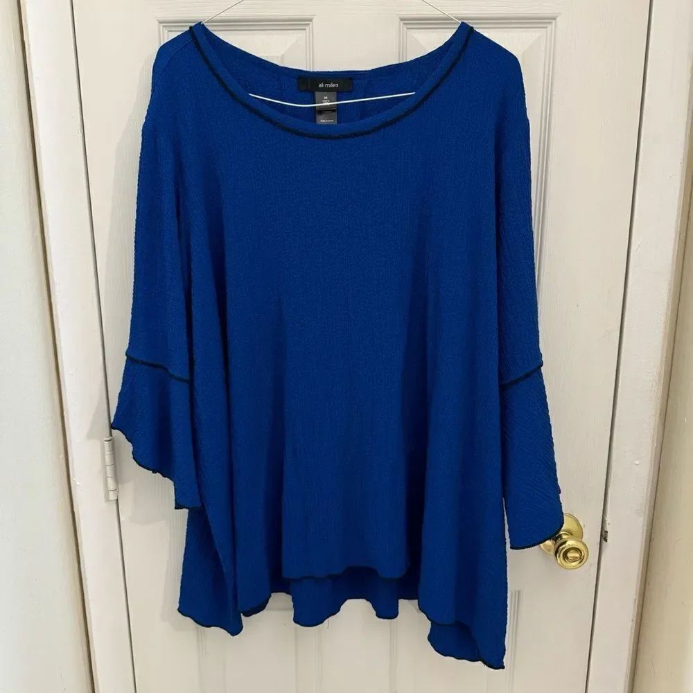 Ali Miles Women’s Bell Sleeve Lagenlook Tunic Royal Blue Size 3X Flowy Artsy